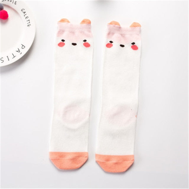 1 Pair Unisex Lovely Cute Cartoon Fox Kids baby Socks Knee Girl Boy Baby Toddler Socks animal infant Soft Cotton Socks Leg Warm