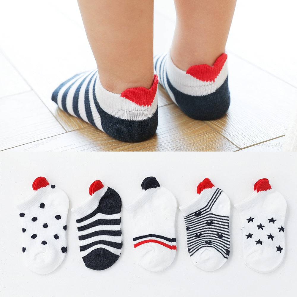 5Pairs/lot 0-2Y Cute Lovely Short Baby Socks Red Heart for Girls Cotton Mesh Cute Newborn Boy Toddler White Sock