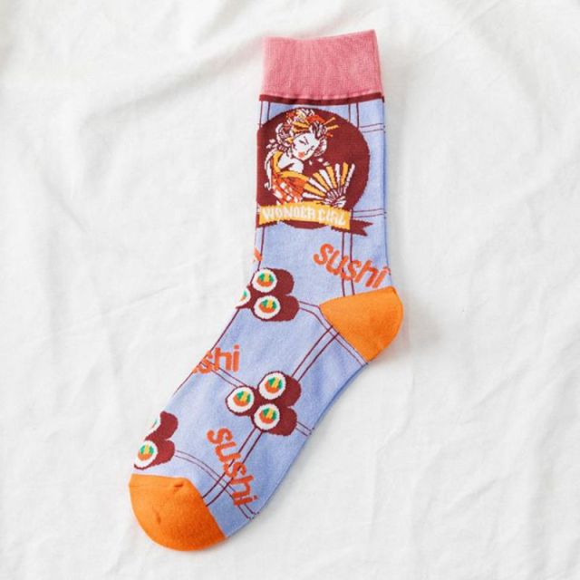 Spring Collection of Japanese Lolita Women&#39;s Wear Cartoon Woman, Eyes, Diamond, Diamond Squares,Hot Dog Pattern Cotton Socks