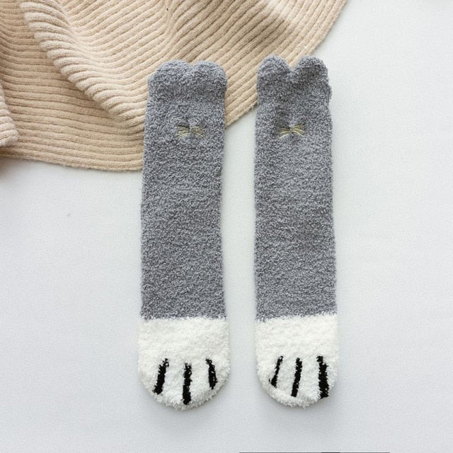 Winter Cat Paw Cartoon Pattern Series Soft Cotton Ladies Socks Funny Cute Style For Christmas Gift Women Sleeping Floor Sox