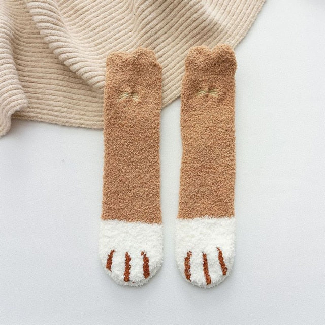 Winter Cat Paw Cartoon Pattern Series Soft Cotton Ladies Socks Funny Cute Style For Christmas Gift Women Sleeping Floor Sox