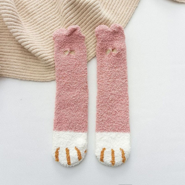 Winter Cat Paw Cartoon Pattern Series Soft Cotton Ladies Socks Funny Cute Style For Christmas Gift Women Sleeping Floor Sox