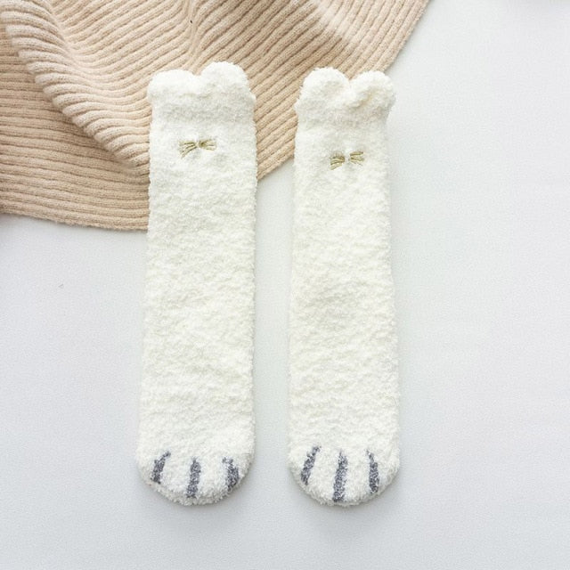 Winter Cat Paw Cartoon Pattern Series Soft Cotton Ladies Socks Funny Cute Style For Christmas Gift Women Sleeping Floor Sox