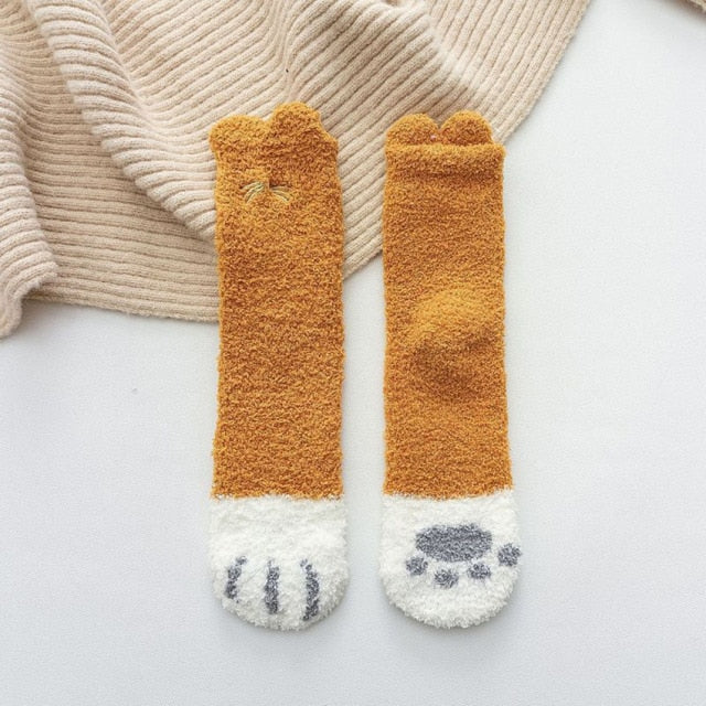 Winter Cat Paw Cartoon Pattern Series Soft Cotton Ladies Socks Funny Cute Style For Christmas Gift Women Sleeping Floor Sox