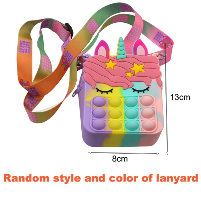 Fashion Poppet Push Bubbles Toy Rainbow Unicorn Kawaii Coin Purse Children Wallet Ladies Bag Silica Gel Simple Dimple Fidget Toy