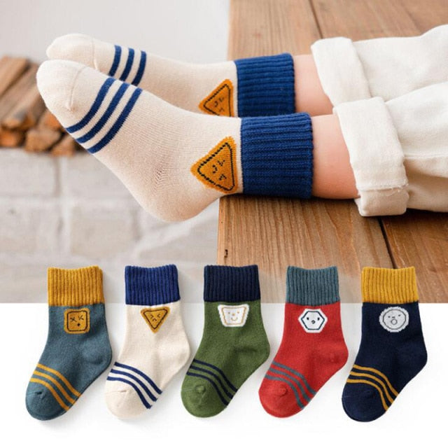 5 Pairs/Lot Autumn Winter Children Cartoon Socks Baby Cute Trendy Cotton Print Socks Comfortable Girls Boys Sport Socks