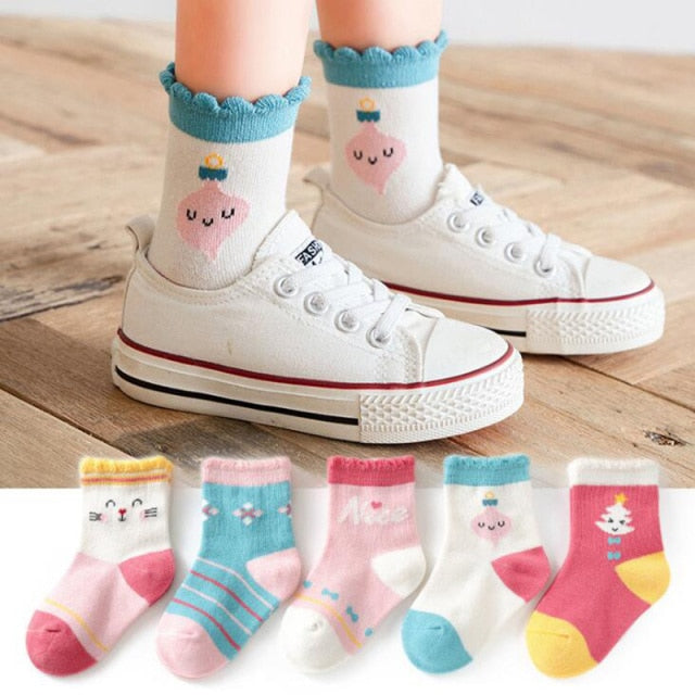 5 Pairs/Lot Autumn Winter Children Cartoon Socks Baby Cute Trendy Cotton Print Socks Comfortable Girls Boys Sport Socks