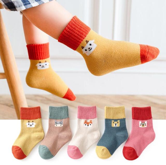 5 Pairs/Lot Autumn Winter Children Cartoon Socks Baby Cute Trendy Cotton Print Socks Comfortable Girls Boys Sport Socks