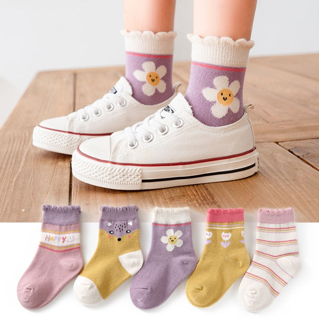 5 Pairs/Lot Autumn Winter Children Cartoon Socks Baby Cute Trendy Cotton Print Socks Comfortable Girls Boys Sport Socks