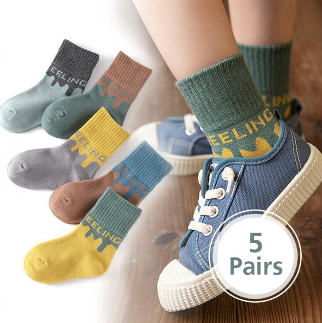 5 Pairs/Lot Autumn Winter Children Cartoon Socks Baby Cute Trendy Cotton Print Socks Comfortable Girls Boys Sport Socks