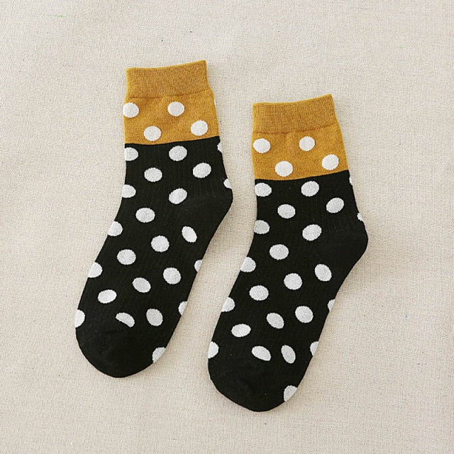 Funny Solid White Dot Cute Women Crew Cotton Socks Harajuku Casual Breathable Summer Winter Middle Tube For Ladies Girls Socks