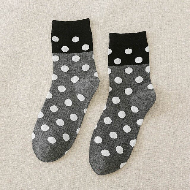 Funny Solid White Dot Cute Women Crew Cotton Socks Harajuku Casual Breathable Summer Winter Middle Tube For Ladies Girls Socks