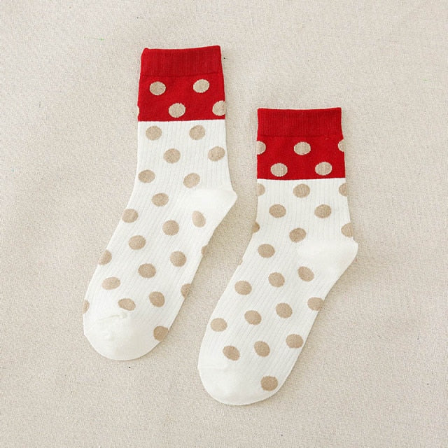 Funny Solid White Dot Cute Women Crew Cotton Socks Harajuku Casual Breathable Summer Winter Middle Tube For Ladies Girls Socks