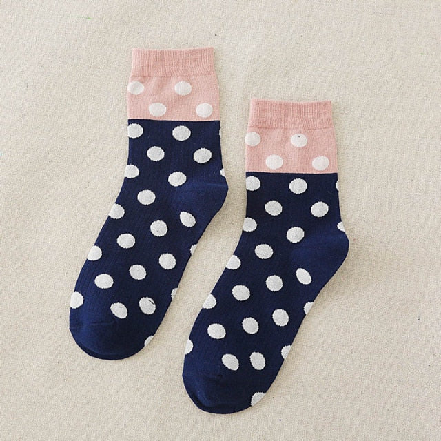 Funny Solid White Dot Cute Women Crew Cotton Socks Harajuku Casual Breathable Summer Winter Middle Tube For Ladies Girls Socks