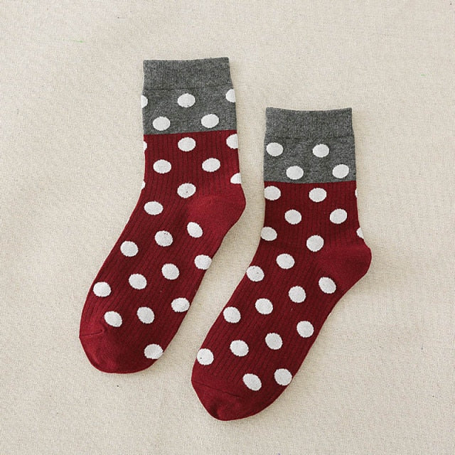 Funny Solid White Dot Cute Women Crew Cotton Socks Harajuku Casual Breathable Summer Winter Middle Tube For Ladies Girls Socks