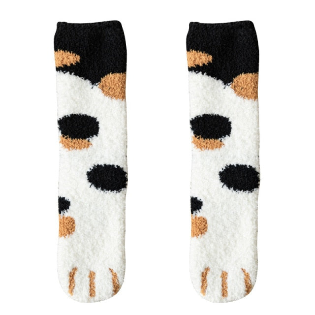 Funny Cute Style Cat Paw Cartoon Pattern Women  Cotton Socks Super Soft Gift For Female Crew Sleeping Floor Sox