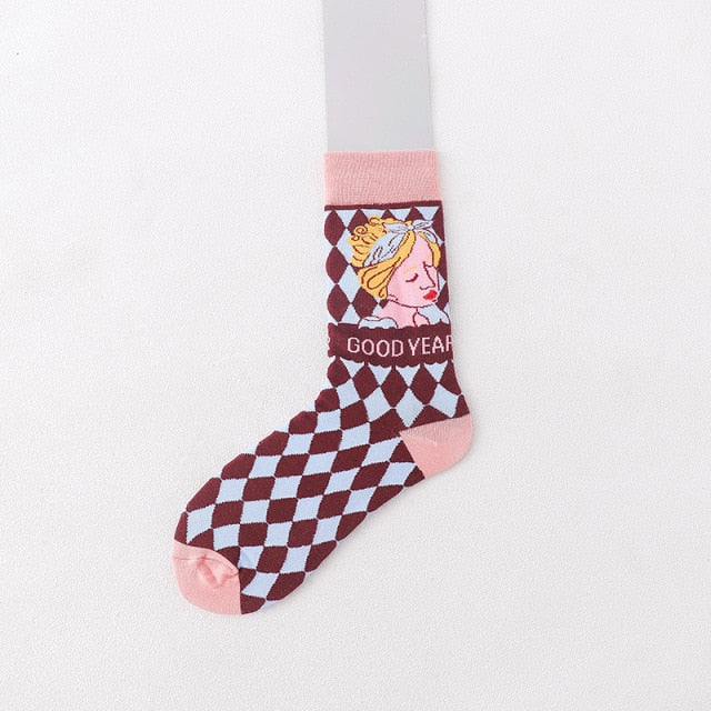 Fashion Colorful Pattern Cotton Mens Women Socks Middle Tube Funny Casual Crew Socks Girls Cute Harajuku Ankle For Ladies Socks