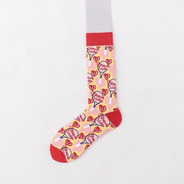 Fashion Colorful Pattern Cotton Mens Women Socks Middle Tube Funny Casual Crew Socks Girls Cute Harajuku Ankle For Ladies Socks