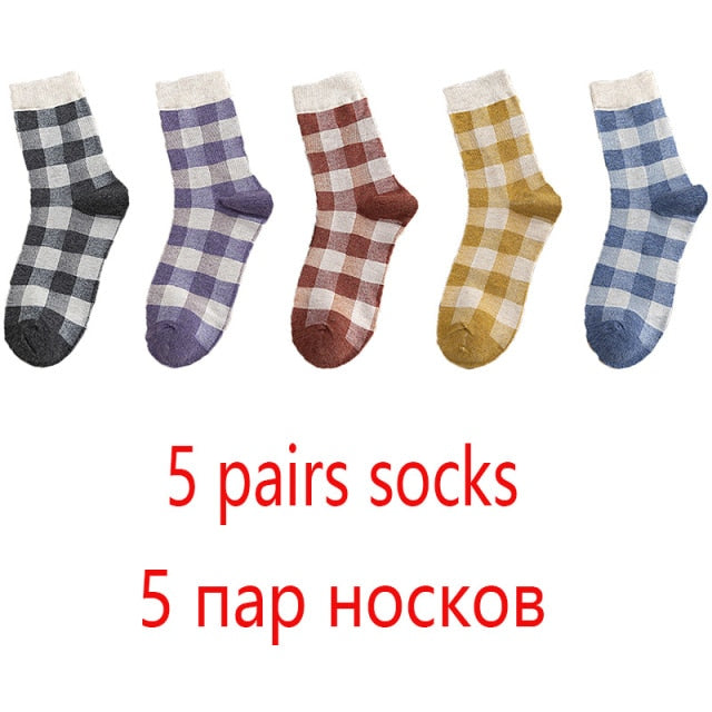 High Quality 1 Pack Colorful Plaid Women Cotton Socks For Spring Winter Happy Gifts Korea Style Cute Ladies Casual Crew Socks