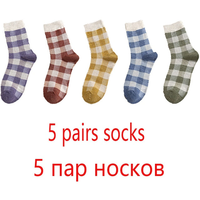 High Quality 1 Pack Colorful Plaid Women Cotton Socks For Spring Winter Happy Gifts Korea Style Cute Ladies Casual Crew Socks