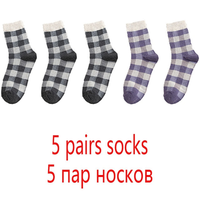 High Quality 1 Pack Colorful Plaid Women Cotton Socks For Spring Winter Happy Gifts Korea Style Cute Ladies Casual Crew Socks