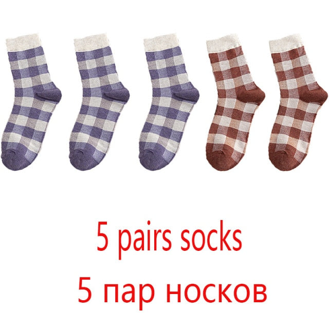 High Quality 1 Pack Colorful Plaid Women Cotton Socks For Spring Winter Happy Gifts Korea Style Cute Ladies Casual Crew Socks