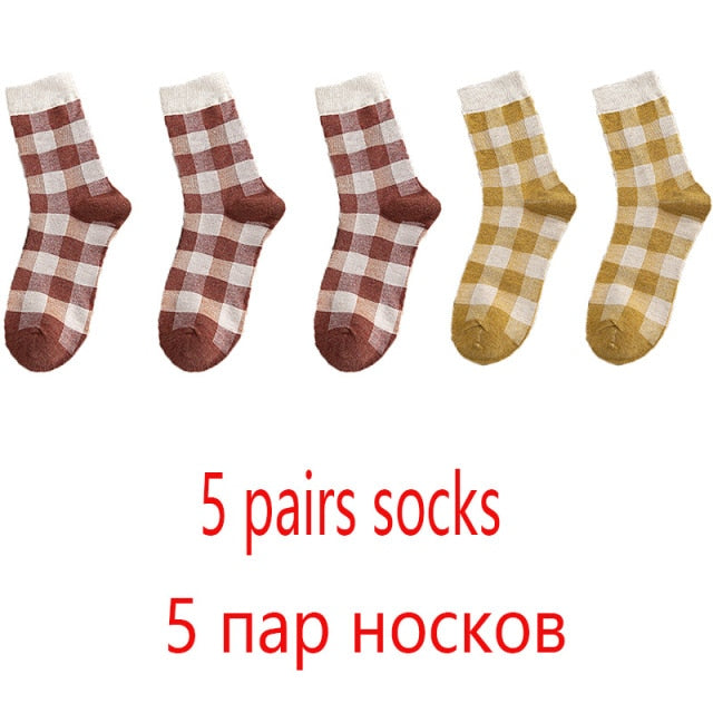 High Quality 1 Pack Colorful Plaid Women Cotton Socks For Spring Winter Happy Gifts Korea Style Cute Ladies Casual Crew Socks