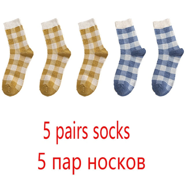 High Quality 1 Pack Colorful Plaid Women Cotton Socks For Spring Winter Happy Gifts Korea Style Cute Ladies Casual Crew Socks