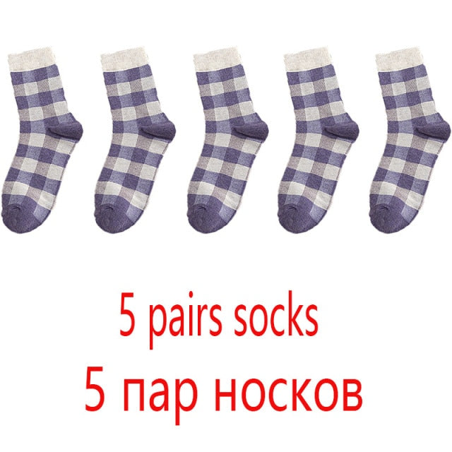 High Quality 1 Pack Colorful Plaid Women Cotton Socks For Spring Winter Happy Gifts Korea Style Cute Ladies Casual Crew Socks