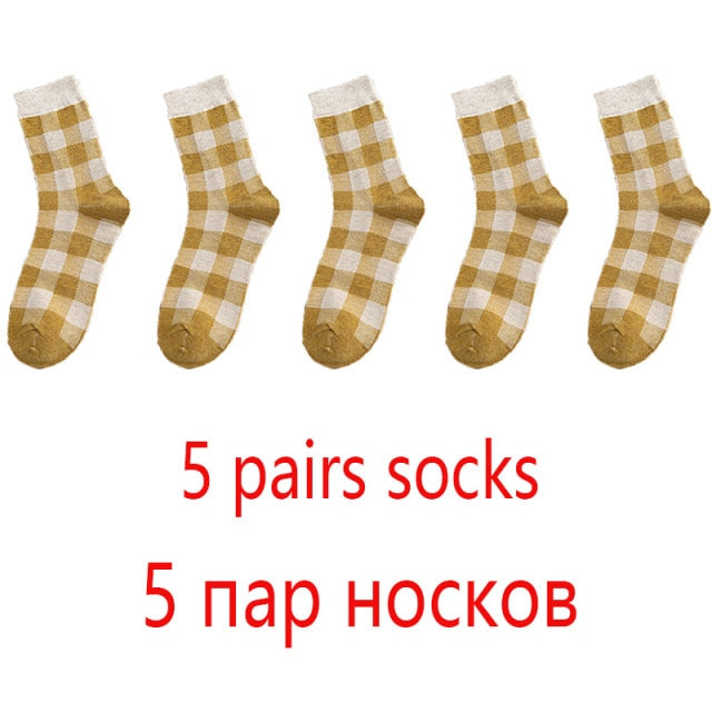 High Quality 1 Pack Colorful Plaid Women Cotton Socks For Spring Winter Happy Gifts Korea Style Cute Ladies Casual Crew Socks