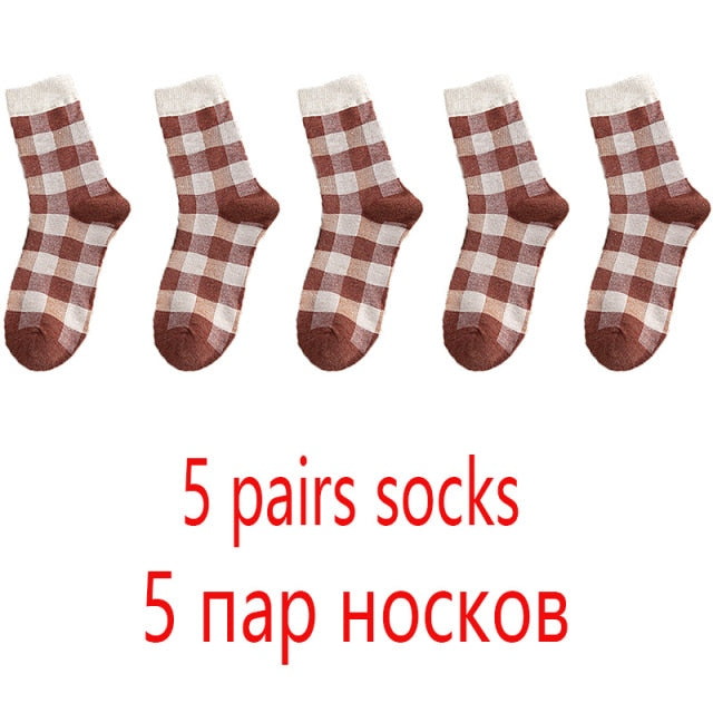 High Quality 1 Pack Colorful Plaid Women Cotton Socks For Spring Winter Happy Gifts Korea Style Cute Ladies Casual Crew Socks