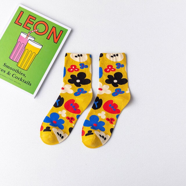 High Quality Delicate Funny Flower Pattern Cotton Men&#39;s Women Crew Socks Colourful Casual Ankle Harajuku Print Cute Ladies socks