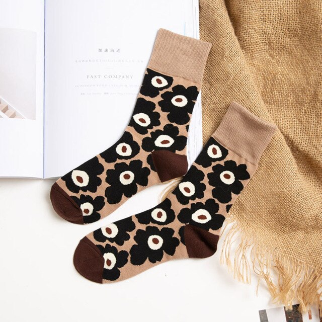 High Quality Delicate Funny Flower Pattern Cotton Men&#39;s Women Crew Socks Colourful Casual Ankle Harajuku Print Cute Ladies socks