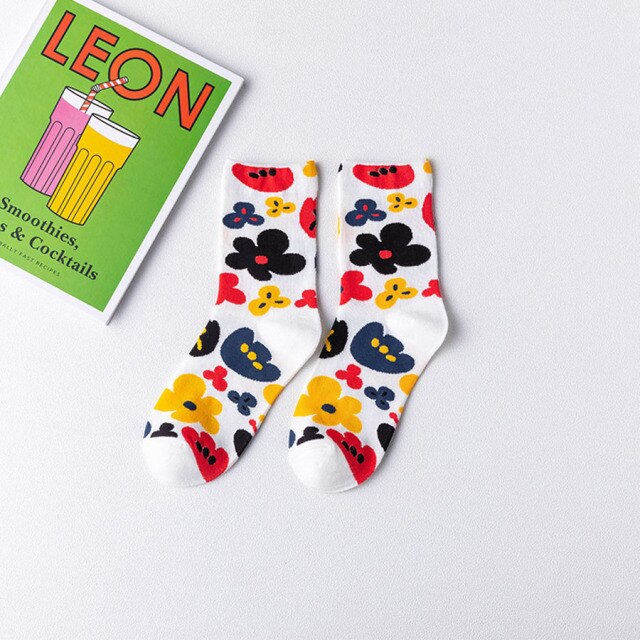 High Quality Delicate Funny Flower Pattern Cotton Men&#39;s Women Crew Socks Colourful Casual Ankle Harajuku Print Cute Ladies socks