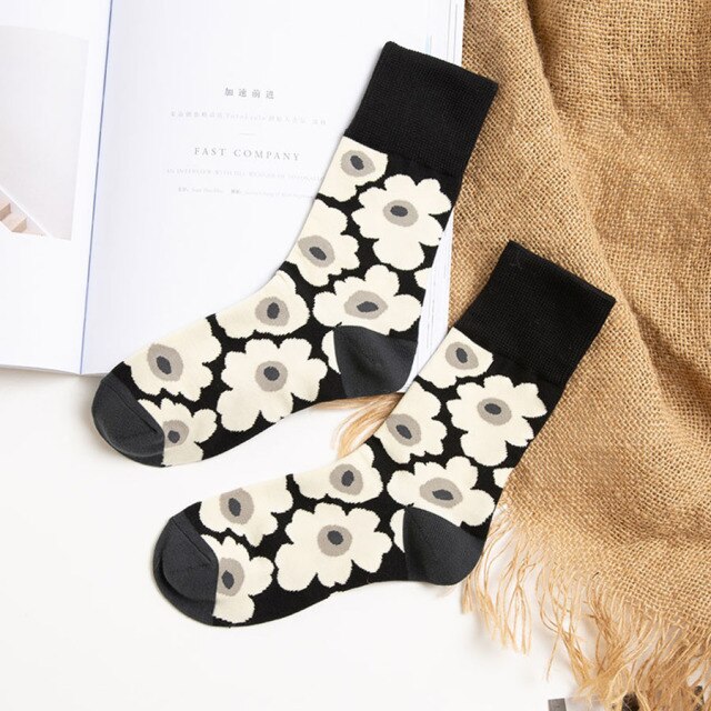 High Quality Delicate Funny Flower Pattern Cotton Men&#39;s Women Crew Socks Colourful Casual Ankle Harajuku Print Cute Ladies socks