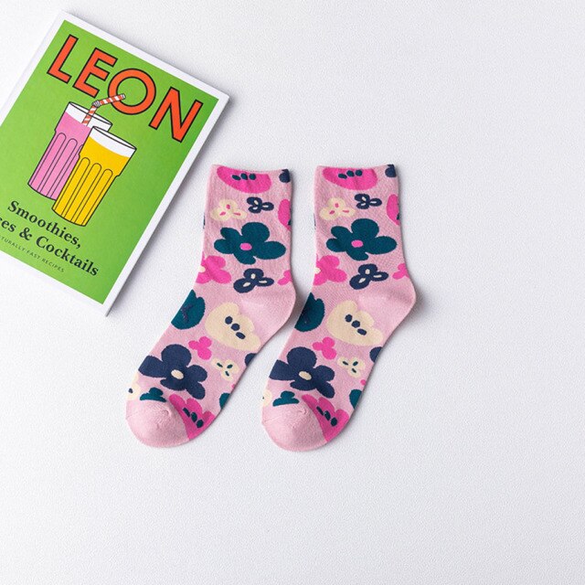 High Quality Delicate Funny Flower Pattern Cotton Men&#39;s Women Crew Socks Colourful Casual Ankle Harajuku Print Cute Ladies socks