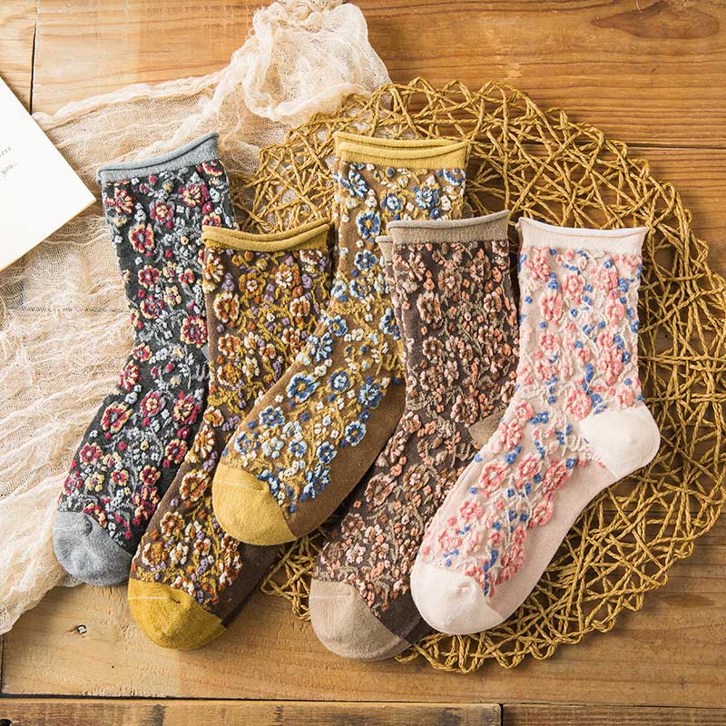 High Quality colorful Flower Women Cotton Socks For Spring Winter Happy Gifts Harajuku Korea Style Cute Ladies Casual Crew Socks