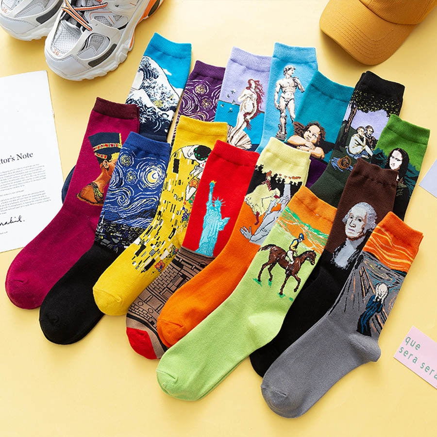 Fashion Casual Funny Colourful Art Pattern Women Men Cotton Socks Couples Middle Tube Crew Socks Harajuku Man Cute Ladies Socks