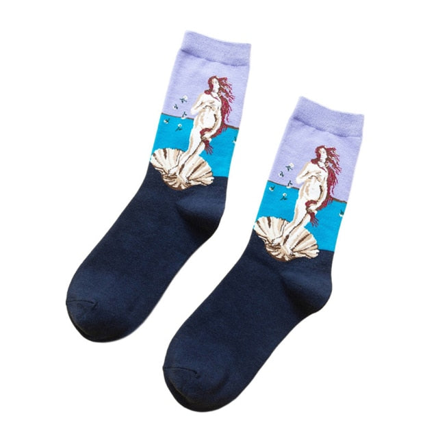 Fashion Casual Funny Colourful Art Pattern Women Men Cotton Socks Couples Middle Tube Crew Socks Harajuku Man Cute Ladies Socks