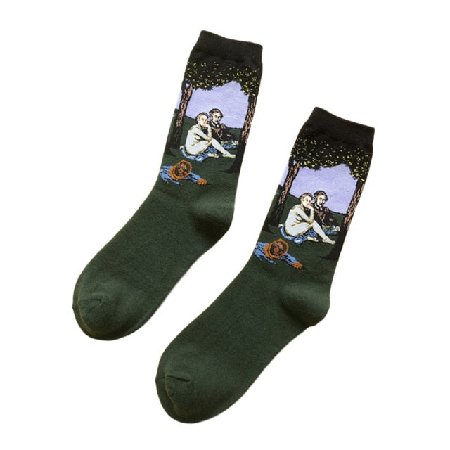 Fashion Casual Funny Colourful Art Pattern Women Men Cotton Socks Couples Middle Tube Crew Socks Harajuku Man Cute Ladies Socks