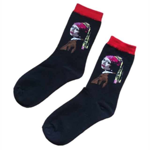 Fashion Casual Funny Colourful Art Pattern Women Men Cotton Socks Couples Middle Tube Crew Socks Harajuku Man Cute Ladies Socks