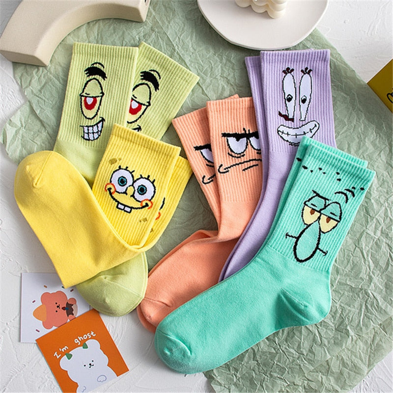 Funny Expression Of Color Cartoon Eyes Couple Socks Woman Kawaii Ladies Cartoon Print  charactor Autumn Pattern tube socks