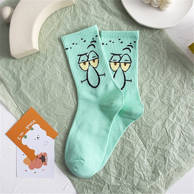 Funny Expression Of Color Cartoon Eyes Couple Socks Woman Kawaii Ladies Cartoon Print  charactor Autumn Pattern tube socks