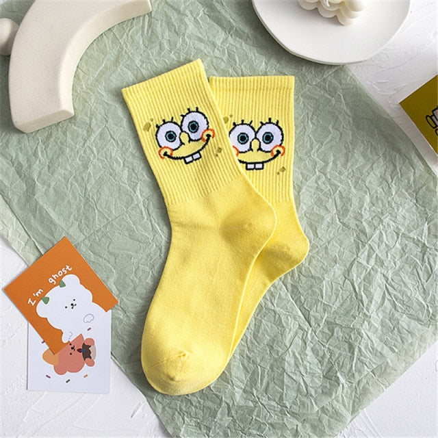 Funny Expression Of Color Cartoon Eyes Couple Socks Woman Kawaii Ladies Cartoon Print  charactor Autumn Pattern tube socks