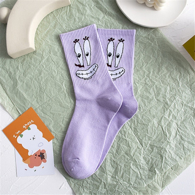 Funny Expression Of Color Cartoon Eyes Couple Socks Woman Kawaii Ladies Cartoon Print  charactor Autumn Pattern tube socks